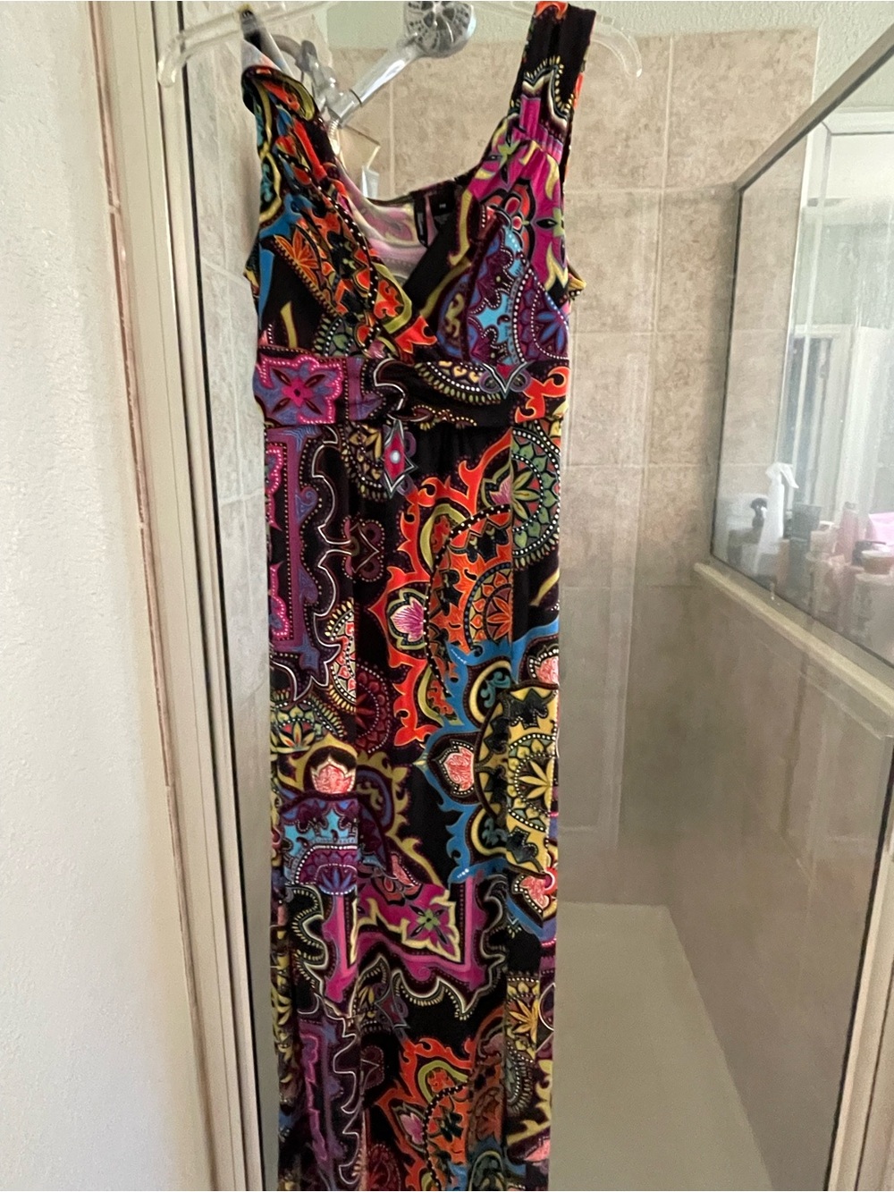 Black Multicolor Paisley V-Neck Maxi Dress